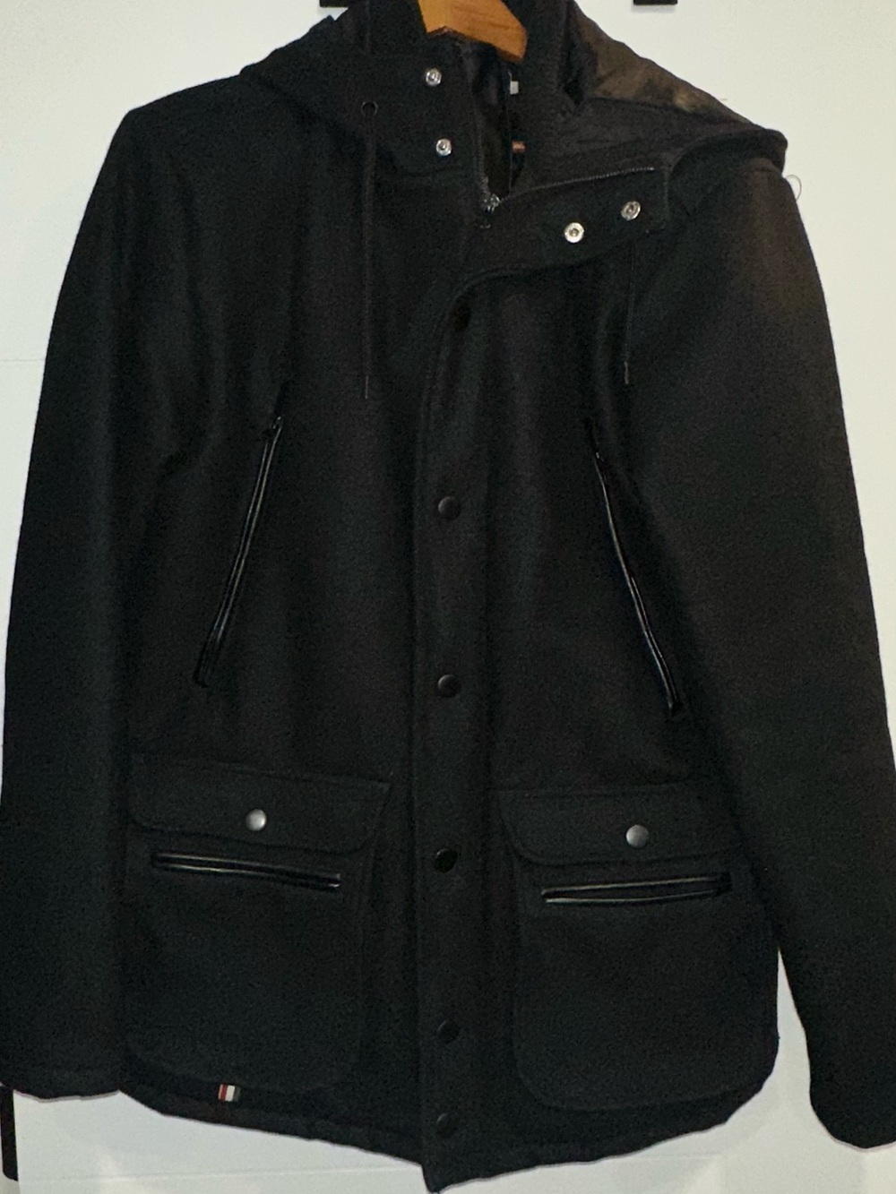 Altrawnit Men’s Black Hooded Wool-Blend Style Jacket | Large